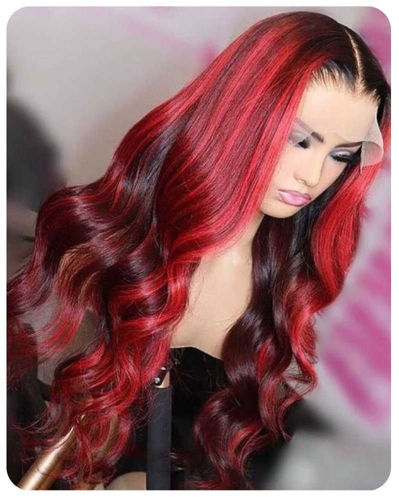 Red Highlight dark roots wig HD Lace 13X4