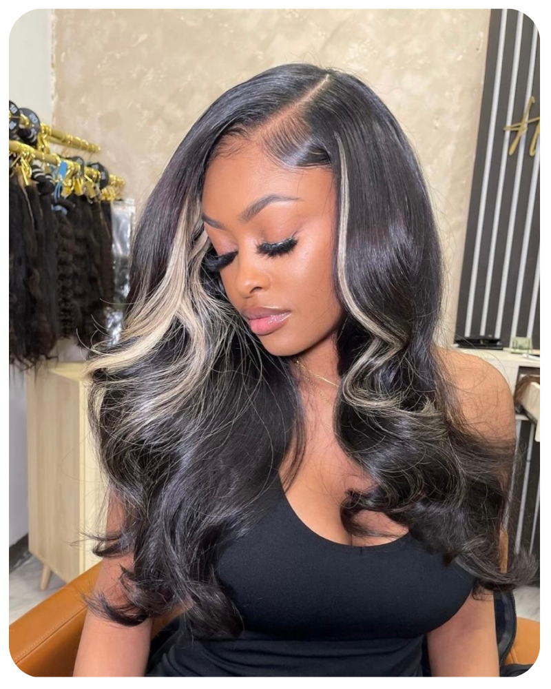 black With Blond Highlight Body Wave Wig HD Lace 13X4