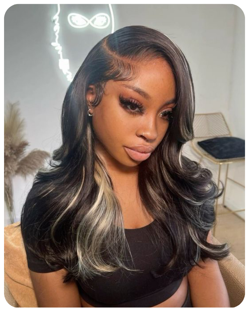 black With Blond Highlight Body Wave Wig HD Lace 13X4