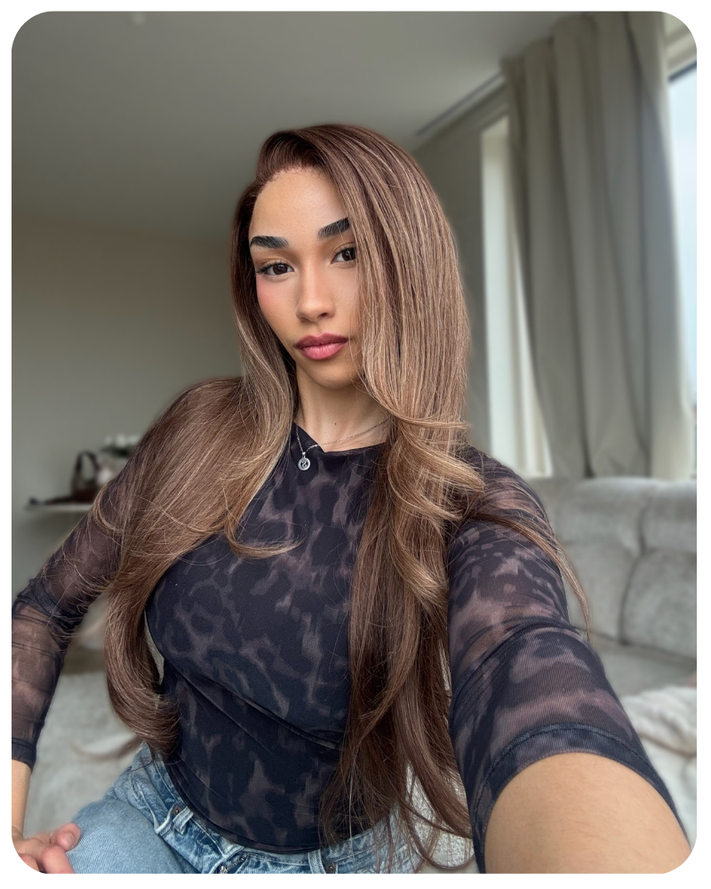 Soft Caramel Brown 13x6 Body Wave HD Lace Wig with Blended Highlights