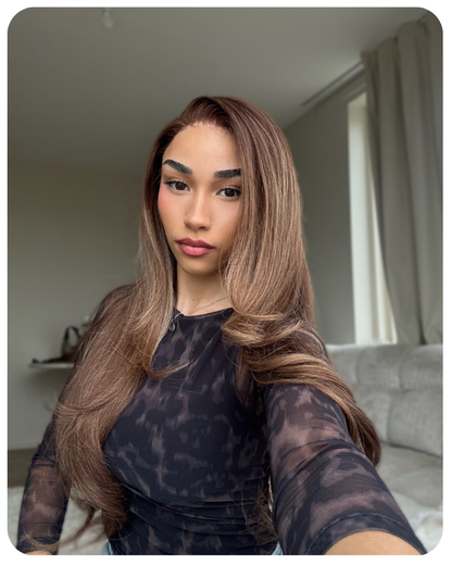 Soft Caramel Brown 13x6 Body Wave HD Lace Wig with Blended Highlights